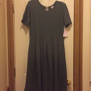 Lularoe XL Amelia Olive Green and Navy Microstripe